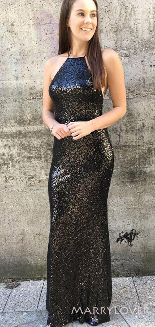 Simple Black Sequins Halter Mermaid Long Evening Prom Dresses, Custom prom Dress, MR8600 Simple Black Sequins Halter Mermaid Long Evening Prom Dresses, Custom prom Dress, MR8600