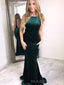 Simple Dark Green Velvet Mermaid Long Evening Prom Dresses, Custom Backless Prom Dress, MR8601
