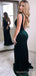 Simple Dark Green Velvet Mermaid Long Evening Prom Dresses, Custom Backless Prom Dress, MR8601