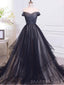 A-line Tulle Off Shoulder Long Evening Prom Dresses, Custom Ball Gown Prom Dress, MR8611