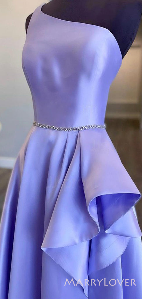 One Shoulder Satin Beaded Long Evening Prom Dresses, Custom A-line Prom Dress, MR8612
