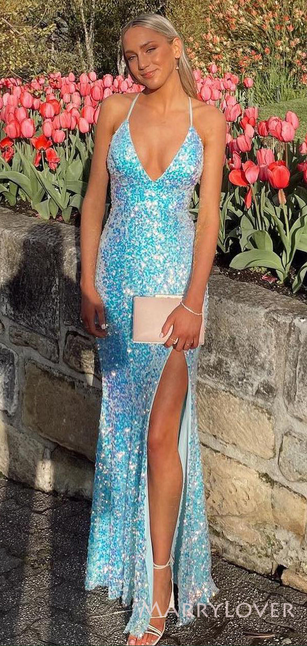 Spaghetti Straps Sequins Mermaid Long Evening Prom Dresses, Custom Pro MarryLover Spaghetti Straps Sequins Mermaid Long Evening Prom Dresses, Custom Pro MarryLover