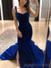 Mermaid Royal Blue Velvet Long Evening Prom Dresses, Custom Side Slit Prom Dress, MR8624