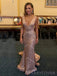 Deep V-neck Gold Sequins Mermaid Long Evening Prom Dresses, Custom Prom Dress, MR8632