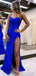 Mermaid Spaghetti Straps Green Satin Long Evening Prom Dresses, Custom High Slit Prom Dress, MR8635