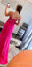 Hot Pink Satin Appliques Mermaid Spaghetti Straps Long Evening Prom Dresses, Custom Prom Dress, MR8636