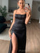 Simple Mermaid Black Satin Spaghetti Straps Long Evening Prom Dresses, Custom Prom Dress, MR8644