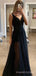 A-line Black Tulle Sparkly Long Evening Prom Dresses, Custom V-neck Prom Dress, MR8658