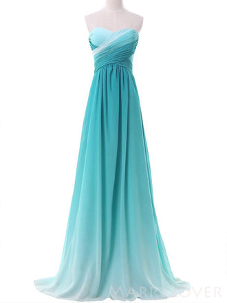 A-line Blue Chiffon Strapless Long Evening Prom Dresses, Custom Prom Dress, MR8665