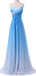 A-line Blue Chiffon Strapless Long Evening Prom Dresses, Custom Prom Dress, MR8665