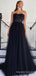 Black Tulle Strapless A-line Long Evening Prom Dresses, Custom Prom Dress, MR8668