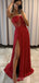 Mermaid Red Sparkly Side Slit Long Evening Prom Dresses, Custom Strapless Prom Dress, MR8675