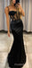 Spaghetti Straps Black Satin Mermaid Long Evening Prom Dresses, Custom Prom Dress, MR8676