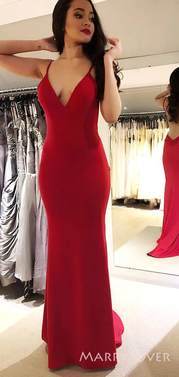 Deep V-neck Red Mermaid Long Evening Prom Dresses, Custom Prom Dress, MarryLover Deep V-neck Red Mermaid Long Evening Prom Dresses, Custom Prom Dress, MarryLover