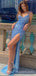 Blue Sequins V-neck Spaghetti Straps Mermaid Long Evening Prom Dresses, Custom Prom Dress, MR8690