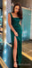 Simple Dark Green Satin Mermaid Long Evening Prom Dresses, Custom Side Slit Prom Dress, MR8698