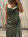 One Shoulder Satin V-neck Long Evening Prom Dresses, Custom Prom Dress, MR8699