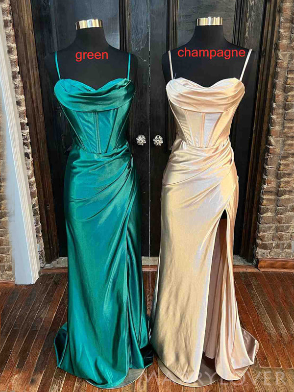 Elegant Spaghetti Straps Mermaid Satin Long Evening Prom Dresses, Custom Mermaid Prom Dress, MR8707