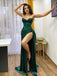 Mermaid Emerald Green Satin Sweetheart Long Evening Prom Dresses, Custom High Slit Prom Dress, MR8710