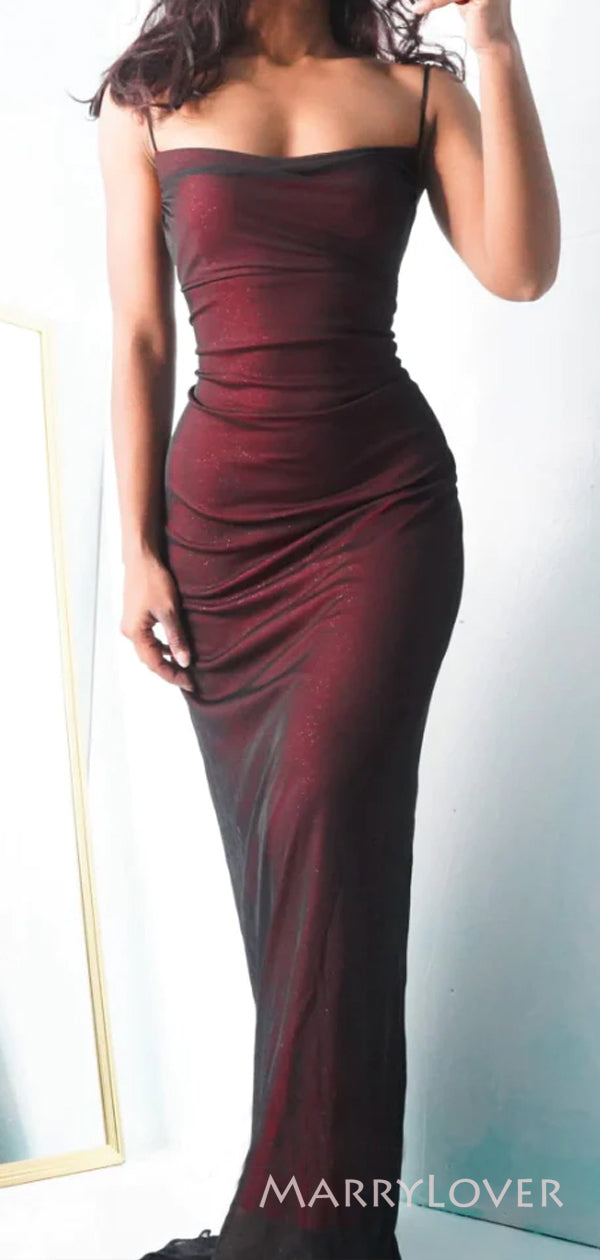 Simple Black Tulle Red Mermaid Long Evening Prom Dresses, Custom Spagh MarryLover Simple Black Tulle Red Mermaid Long Evening Prom Dresses, Custom Spagh MarryLover