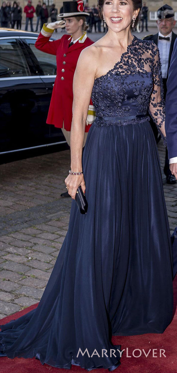 Formal A-line Navy Blue Chiffon Beaded Long Sleeves Long Evening Prom MarryLover Formal A-line Navy Blue Chiffon Beaded Long Sleeves Long Evening Prom MarryLover