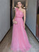 A-line Tulle  One Shoulder Long Evening Prom Dresses, Custom prom Dress, MR8729