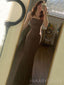 Simple Spaghett Straps Chocolate Sparkly Long Evening Prom Dresses, Custom prom Dress, MR8735