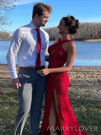 Unique Sequins Mermaid Long High Slit Evening Prom Dresses, Custom prom Dress, MR8741