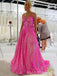 Hot Pink Sequins A-line Long Evening Prom Dresses, Custom V-neck Prom Dress, MR8745