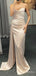 Mermaid Satin Strapless Long High Slit Evening Prom Dresses, Custom Prom Dress, MR8748
