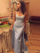 Silver Grey Satin Appliques Spaghetti Straps Long Mermaid Evening Prom Dresses, Custom Prom Dress, MR8756