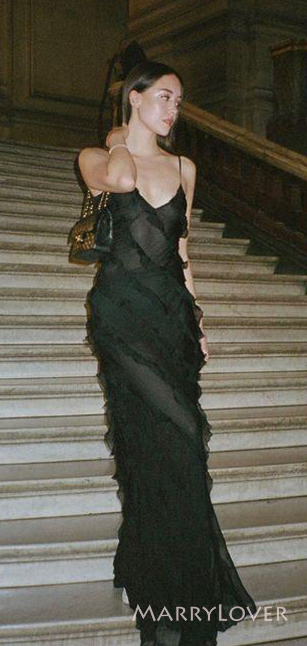 Unique Black Chiffon Spaghetti Straps Long Evening Prom Dresses, Custo MarryLover Unique Black Chiffon Spaghetti Straps Long Evening Prom Dresses, Custo MarryLover