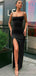 Simple Sheath Black Mermaid Spaghetti Straps Long Evening Prom Dresses, Custom Prom Dress, MR8761