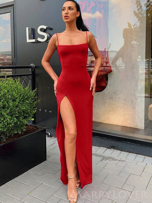 red strap dress Simple Red Spaghetti Straps Mermaid Long Evening Prom Dresses, Custom – MarryLover