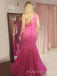 Elegant Hot Pink Sequins Mermaid One Shoulder Long Evening Prom Dresses, Custom Sparkly Prom Dress, MR8780
