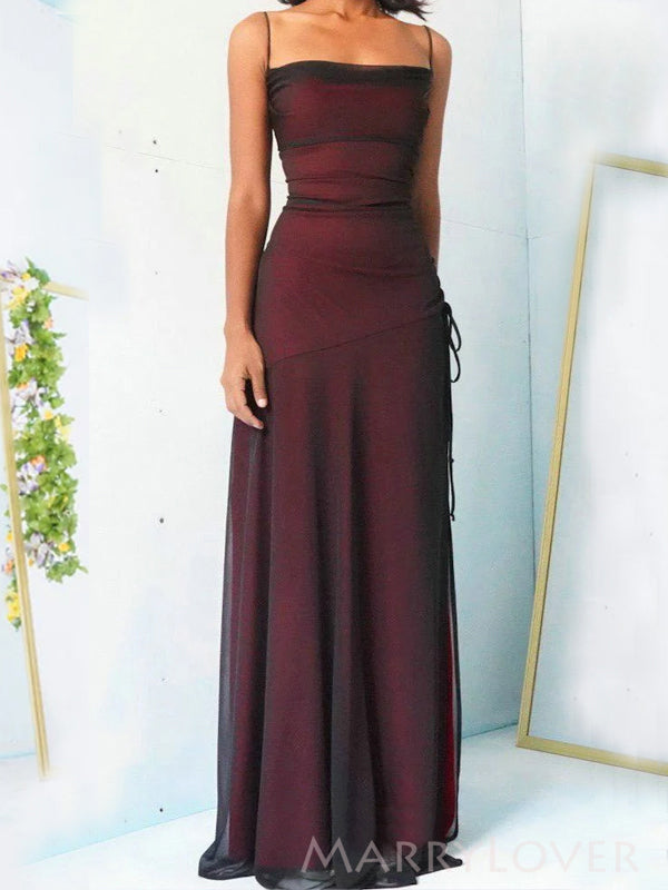 Popular Black Chiffon Red Spaghetti Straps Long Evening Prom Dresses, MarryLover Popular Black Chiffon Red Spaghetti Straps Long Evening Prom Dresses, MarryLover