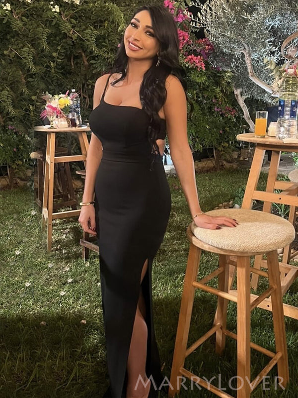 Unique Black One Shoulder Side Slit Long Evening Prom Dresses, Custom – MarryLover