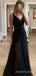 A-line Black Sparkly Long Evening Prom Dresses, Custom V-neck Prom Dress, MR8803