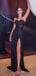 One Shoulder Black Sparkly Mermaid Long Evening Prom Dresses, Custom Side Slit Prom Dress, MR8810