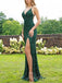 Mermaid Green Sequins V-neck Long Evening Prom Dresses, Custom Spaghetti Straps Prom Dress, MR8811
