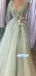 Elegant A-line Staghetti Straps V-neck Applique Long Prom Dresses, OL026