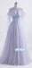 Elegant A-line Tulle Round-neck  With Applique Long Prom Dresses, OL035
