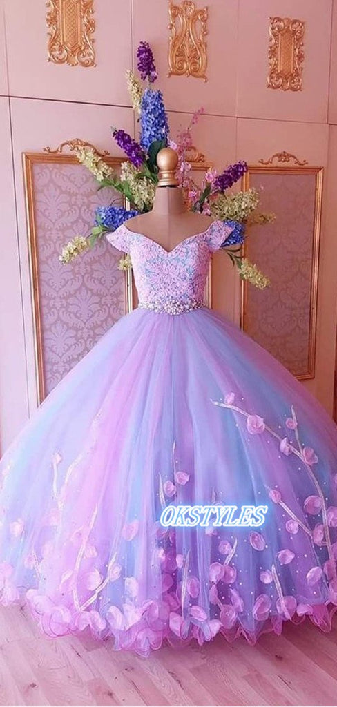 Beautiful Ball-gown Lace Off-shoulder With Applique Long Prom Dresses, MarryLover Beautiful Ball-gown Lace Off-shoulder With Applique Long Prom Dresses, MarryLover