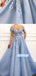 Charming A-line V-neck Off-shoulder With Applique Prom Dresses, OL042