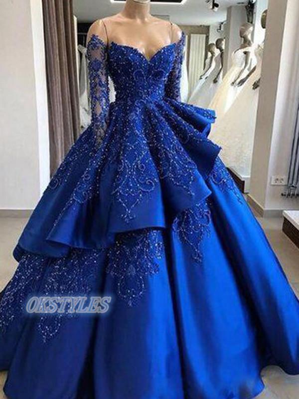Elegant Ball Gown Sweetheart Long Sleeves With Beads Long Prom Dresses MarryLover Elegant Ball Gown Sweetheart Long Sleeves With Beads Long Prom Dresses MarryLover