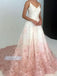 Beautiful A-line Lace Applique Spaghetti Straps With Train Long Prom Dresses, OL053