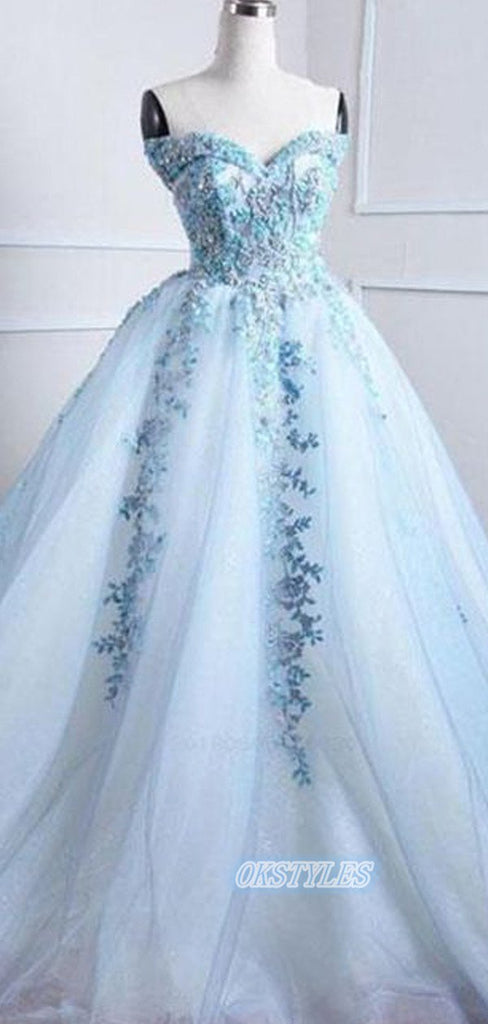 Ball Gown Sleeveless Sweetheart With Applique Long Prom Dresses, OL055