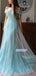 Elegant Tulle A-line Off-Shoulder V-neck Long Prom Dresses, OL072