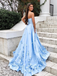A-line Strapless Appliques Long Prom Dresses With Pockets, PD0557