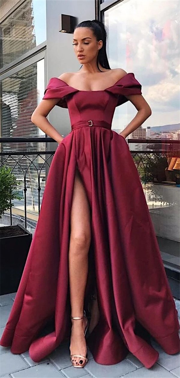 off the shoulder prom dress with pockets 17735